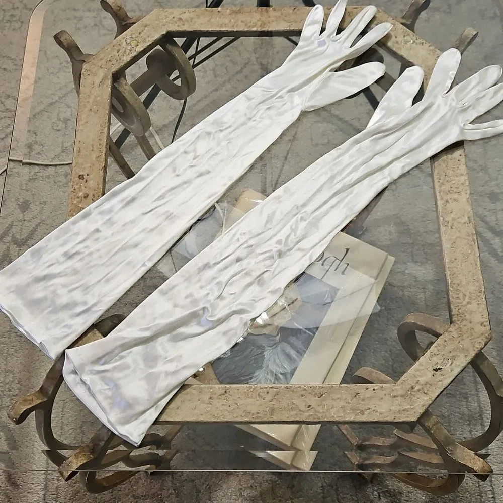 Elegant White Satiny Full Length Opera Gloves